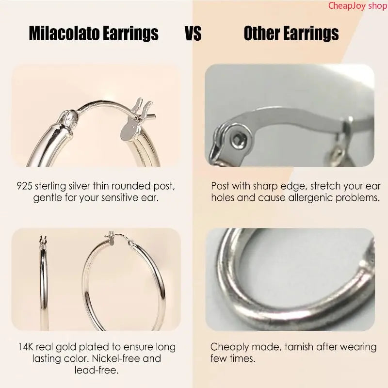 14K Chunky Gold Hoop Earrings for Women 925 Sterling Silver Post Hollow Tube Hoops Earrings 4Mm Thick Hoop Earrings Hypoallergenic Lightweight Gold Big Large Hoop Earrings 25/30/40/50/60/70MM, Gold Jewelry, Accessories