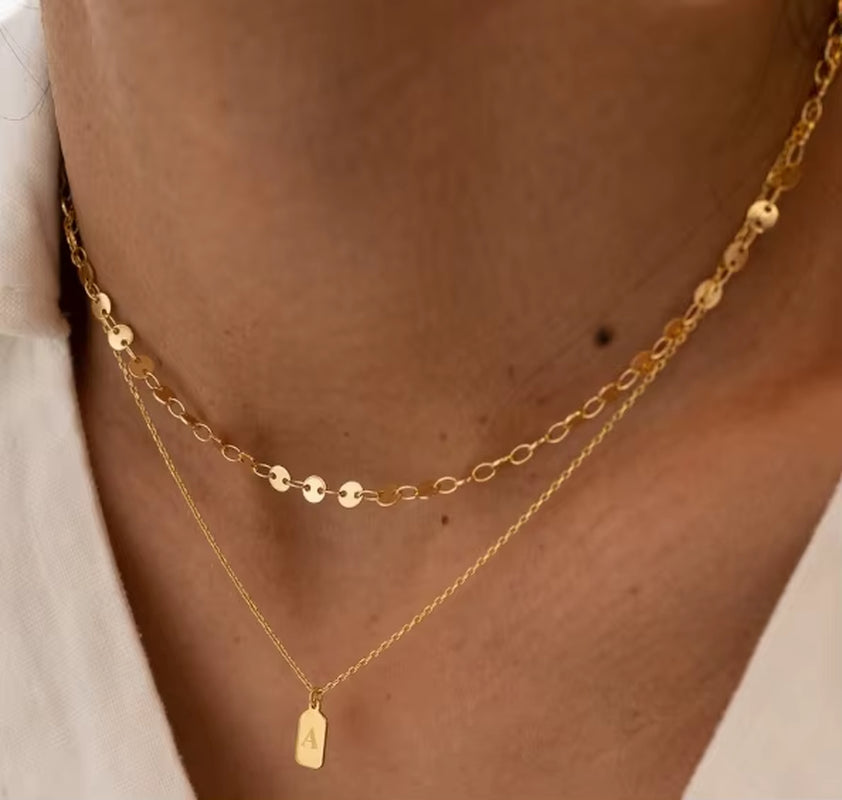 18K Gold Plated High Polished Initial Medal Ball Shaped Medal Initial Letter Disk Necklace Letter Medal Necklace Jewelry
