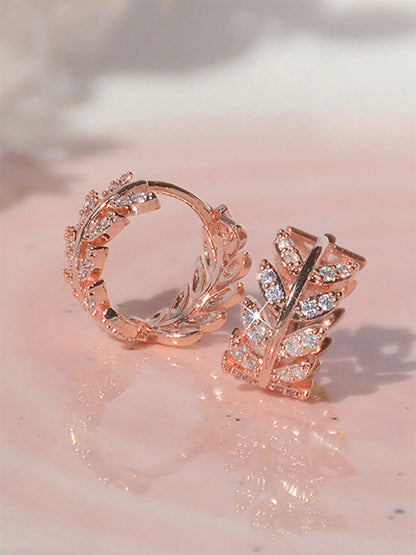 Women'S Leaf-Shaped Zircon Earrings, Shining Earrings, Fashionable Earrings, Casual Copper Inlaid Zircon Composition Dainty Gift for Women, All-Season Party Accessories, Anniversary Wedding Gifts