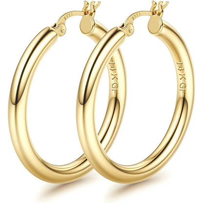 14K Chunky Gold Hoop Earrings for Women 925 Sterling Silver Post Hollow Tube Hoops Earrings 4Mm Thick Hoop Earrings Hypoallergenic Lightweight Gold Big Large Hoop Earrings 25/30/40/50/60/70MM, Gold Jewelry, Accessories