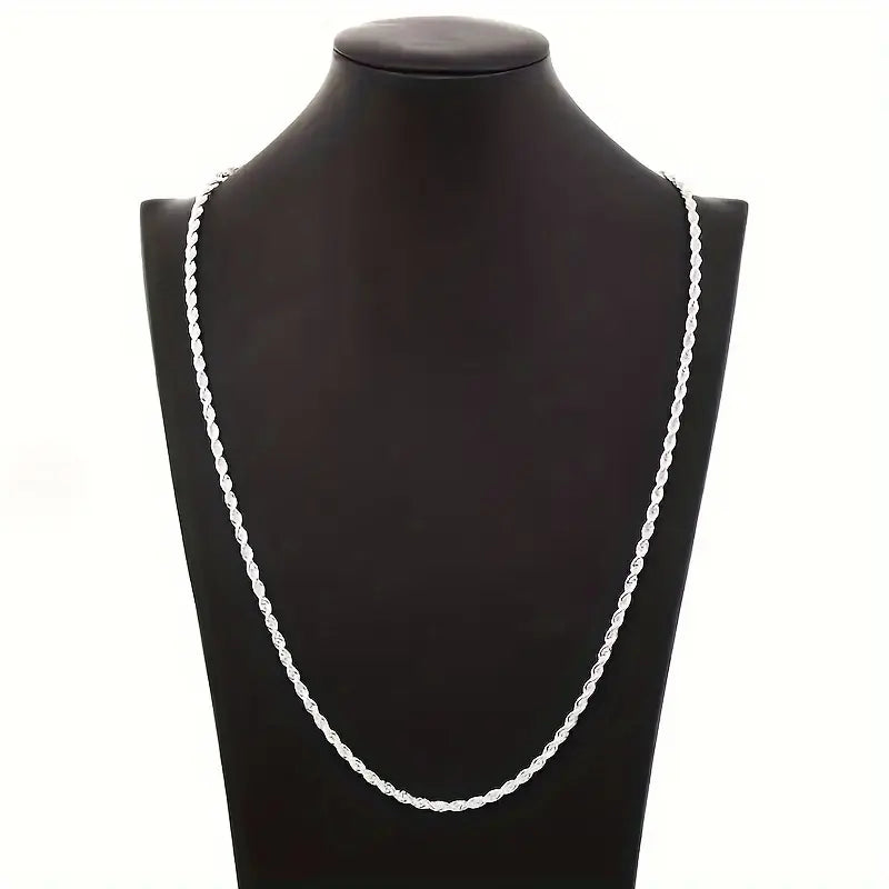 Women'S 925 Sterling Silver 2-Piece Twisted Rope Chain Necklace and Bracelet Set - Basic Unisex Rope Chain Jewelry Sets, Classic Elegant Non-Mosaic Plated Accessory, Elegant Enough for Daily Outings or Gifting,Sohochic