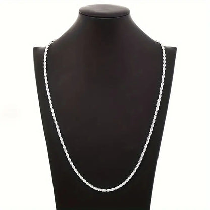 Women'S 925 Sterling Silver 2-Piece Twisted Rope Chain Necklace and Bracelet Set - Basic Unisex Rope Chain Jewelry Sets, Classic Elegant Non-Mosaic Plated Accessory, Elegant Enough for Daily Outings or Gifting,Sohochic