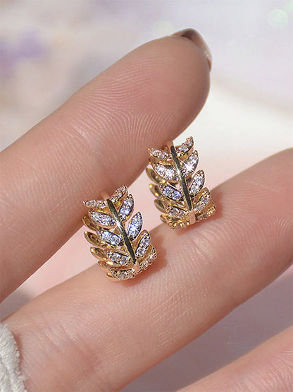 Women'S Leaf-Shaped Zircon Earrings, Shining Earrings, Fashionable Earrings, Casual Copper Inlaid Zircon Composition Dainty Gift for Women, All-Season Party Accessories, Anniversary Wedding Gifts