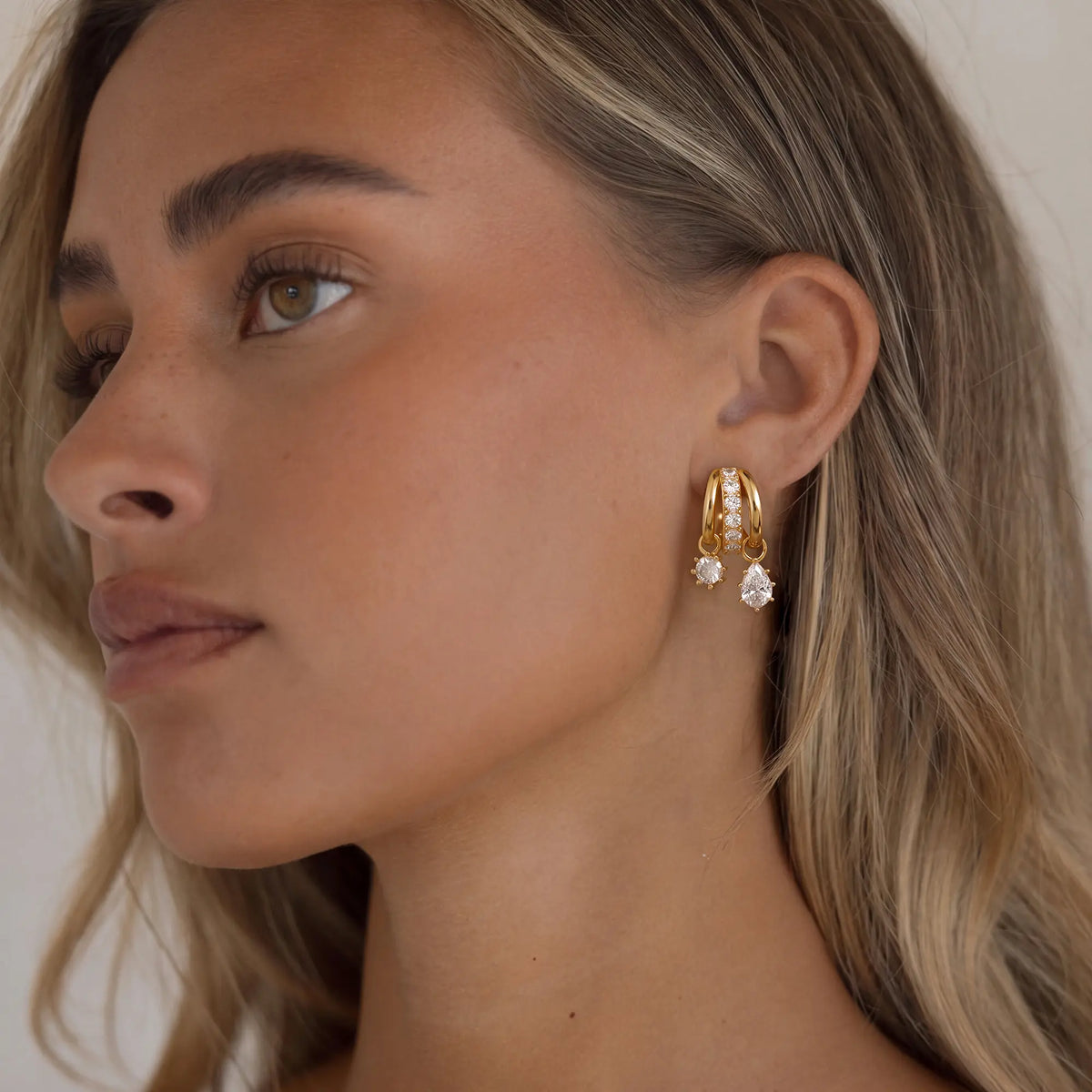 Dearmay Women'S 14 Karat Gold-Plated Asymmetrical Earrings, Single-Pendant & Double-Pendant with Zircon, Jewelry Gift for Girls