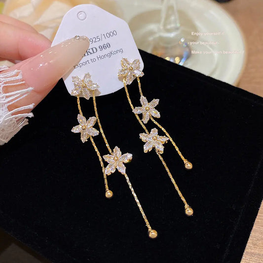 Women'S Handcrafted Flower Drop Dangle Earrings - Minimalist Gold Crystal Jewelry, Bridal Drop Earrings for Bridesmaid Wedding Party Gift Keepsake