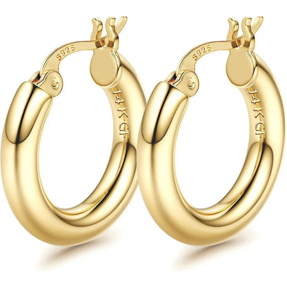 14K Chunky Gold Hoop Earrings for Women 925 Sterling Silver Post Hollow Tube Hoops Earrings 4Mm Thick Hoop Earrings Hypoallergenic Lightweight Gold Big Large Hoop Earrings 25/30/40/50/60/70MM, Gold Jewelry, Accessories