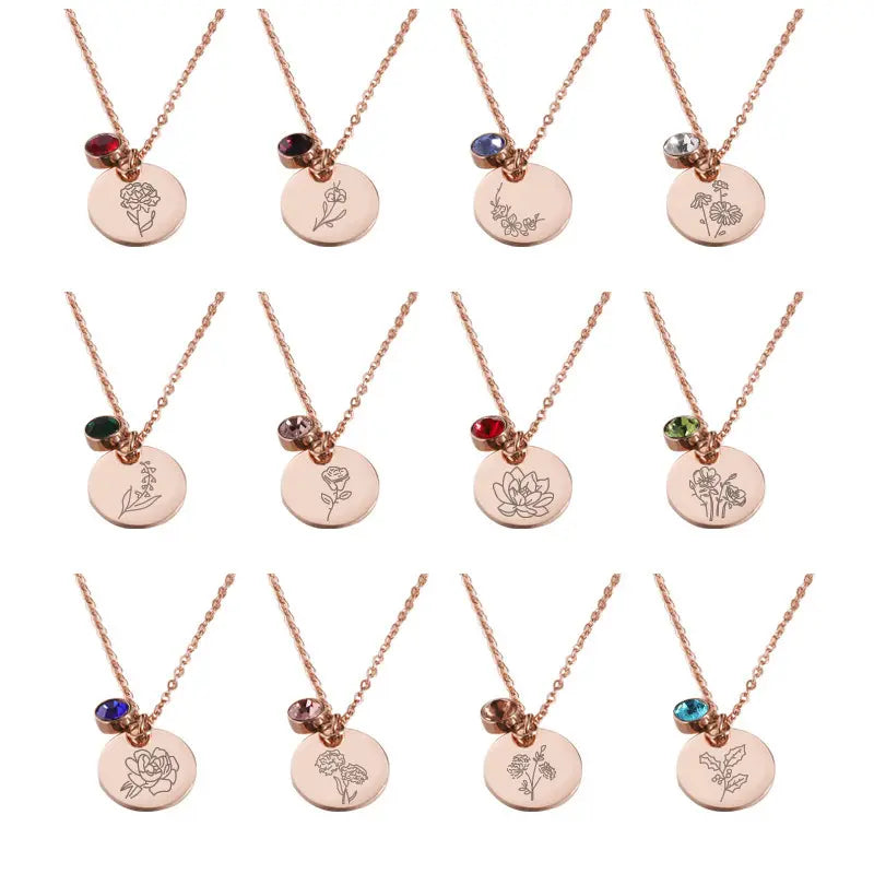 November Birth Flower Necklace,Birth Flower Disc Necklaces for Women with Birthstone Stainless Steel/Gold Plated/Sterling Silver Jan. to Dec. Guardian Month Floral Pendant Dainty Jewelry