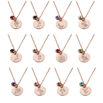 November Birth Flower Necklace,Birth Flower Disc Necklaces for Women with Birthstone Stainless Steel/Gold Plated/Sterling Silver Jan. to Dec. Guardian Month Floral Pendant Dainty Jewelry