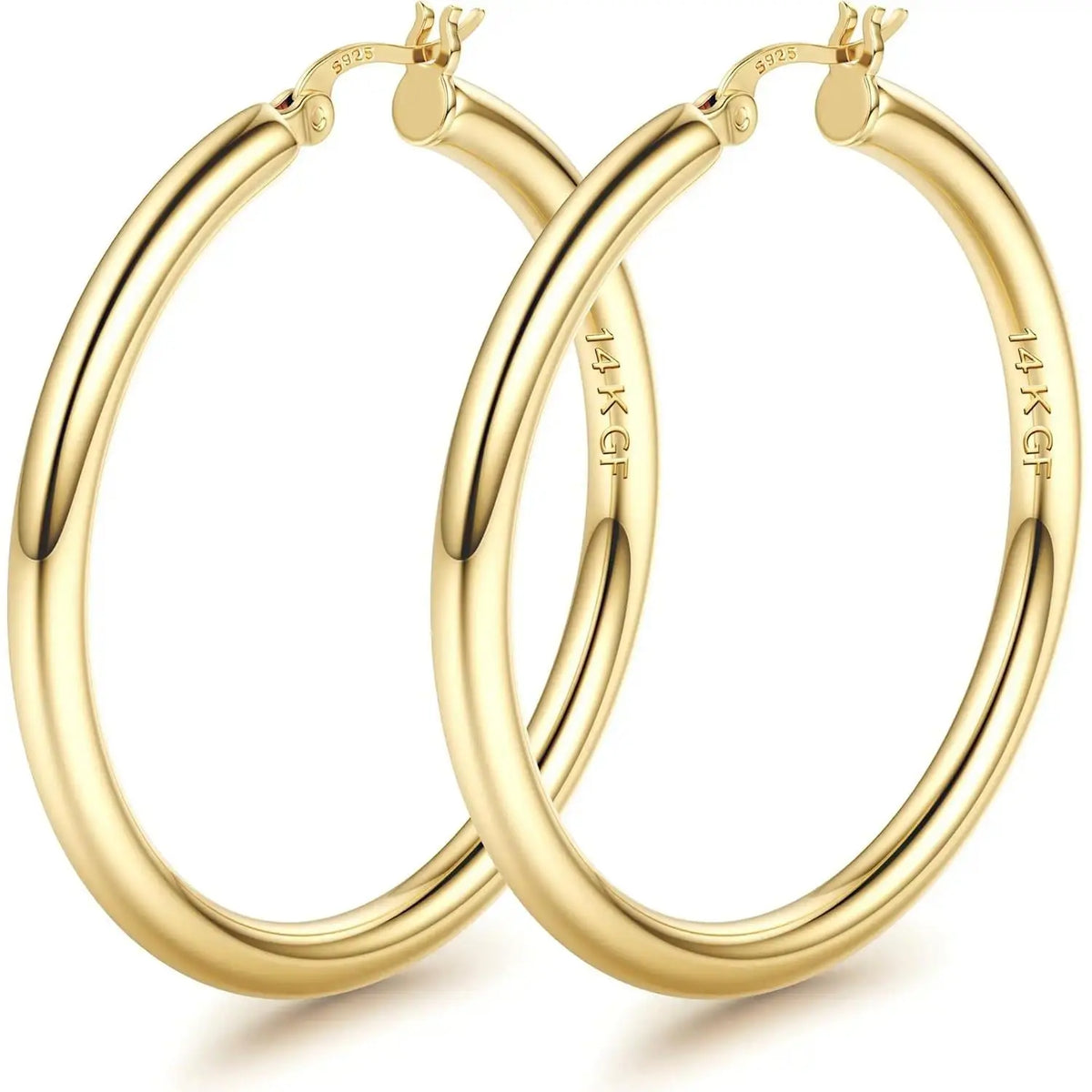 14K Chunky Gold Hoop Earrings for Women 925 Sterling Silver Post Hollow Tube Hoops Earrings 4Mm Thick Hoop Earrings Hypoallergenic Lightweight Gold Big Large Hoop Earrings 25/30/40/50/60/70MM, Gold Jewelry, Accessories