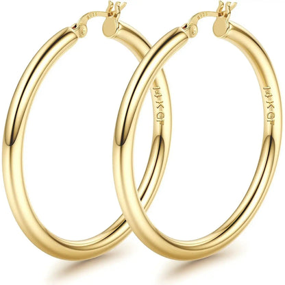 14K Chunky Gold Hoop Earrings for Women 925 Sterling Silver Post Hollow Tube Hoops Earrings 4Mm Thick Hoop Earrings Hypoallergenic Lightweight Gold Big Large Hoop Earrings 25/30/40/50/60/70MM, Gold Jewelry, Accessories