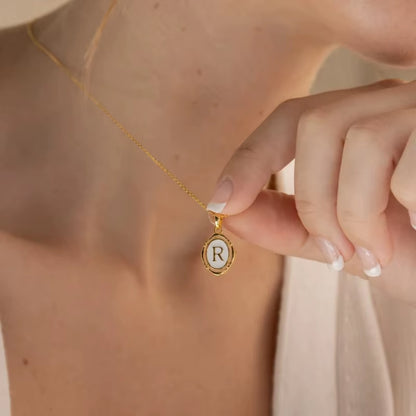 Women'S Initial Necklaces with Dainty Gold Charm Trendy Oval Letter White Enamel Stainless Steel Jewelry