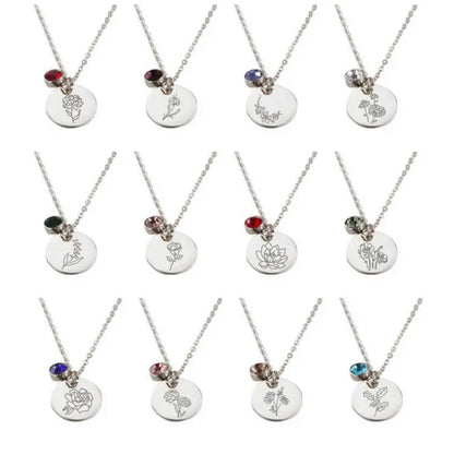 November Birth Flower Necklace,Birth Flower Disc Necklaces for Women with Birthstone Stainless Steel/Gold Plated/Sterling Silver Jan. to Dec. Guardian Month Floral Pendant Dainty Jewelry