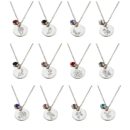 November Birth Flower Necklace,Birth Flower Disc Necklaces for Women with Birthstone Stainless Steel/Gold Plated/Sterling Silver Jan. to Dec. Guardian Month Floral Pendant Dainty Jewelry