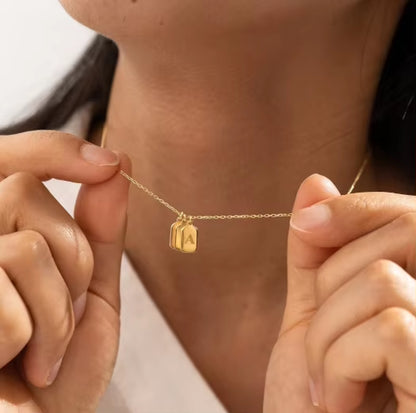 18K Gold Plated High Polished Initial Medal Ball Shaped Medal Initial Letter Disk Necklace Letter Medal Necklace Jewelry