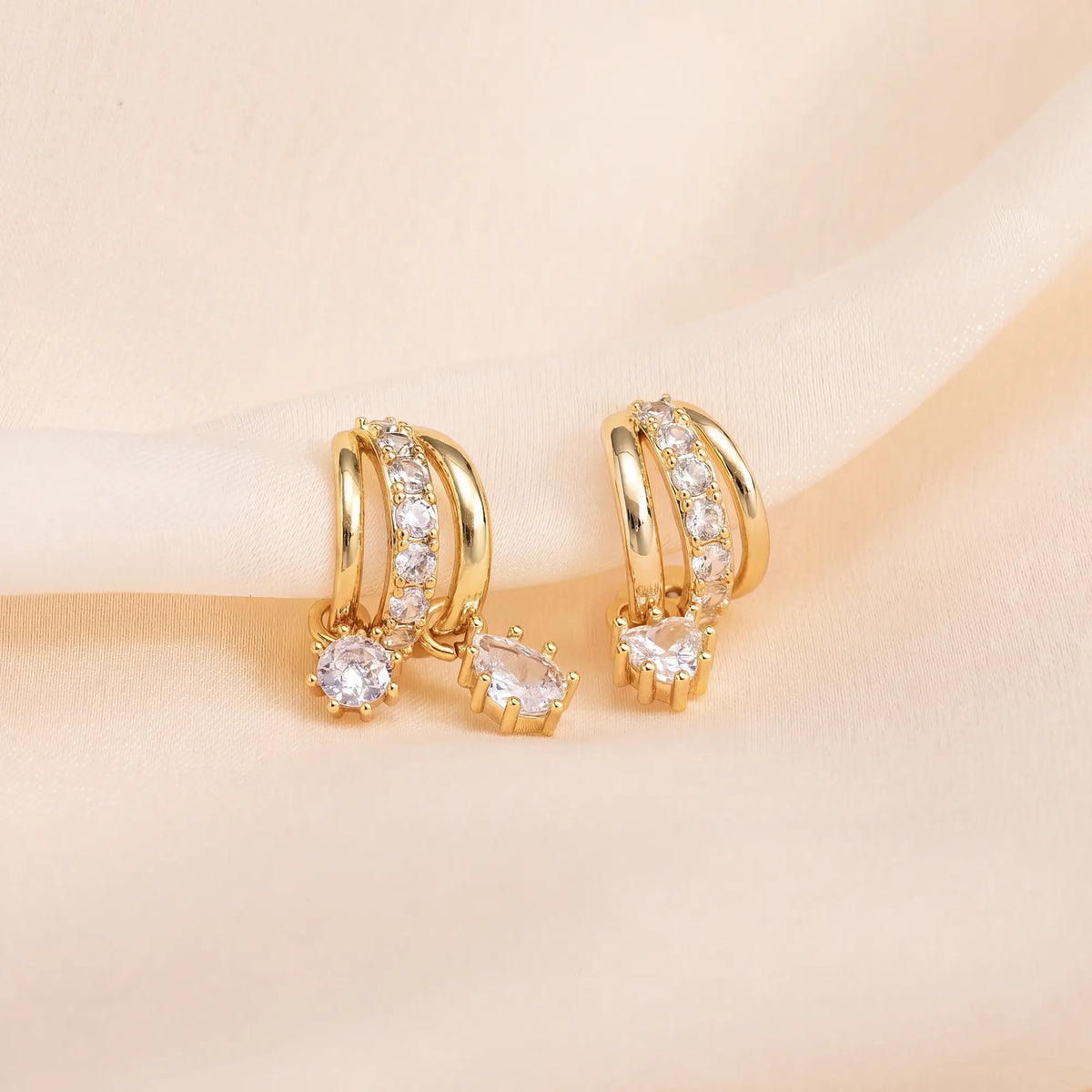 Dearmay Women'S 14 Karat Gold-Plated Asymmetrical Earrings, Single-Pendant & Double-Pendant with Zircon, Jewelry Gift for Girls