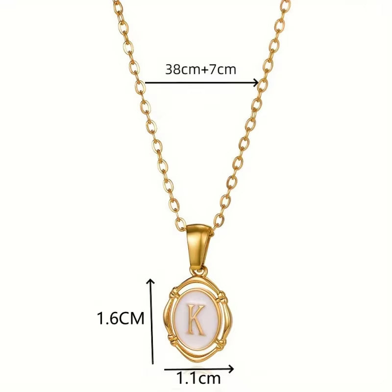 Women'S Initial Necklaces with Dainty Gold Charm Trendy Oval Letter White Enamel Stainless Steel Jewelry