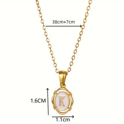 Women'S Initial Necklaces with Dainty Gold Charm Trendy Oval Letter White Enamel Stainless Steel Jewelry