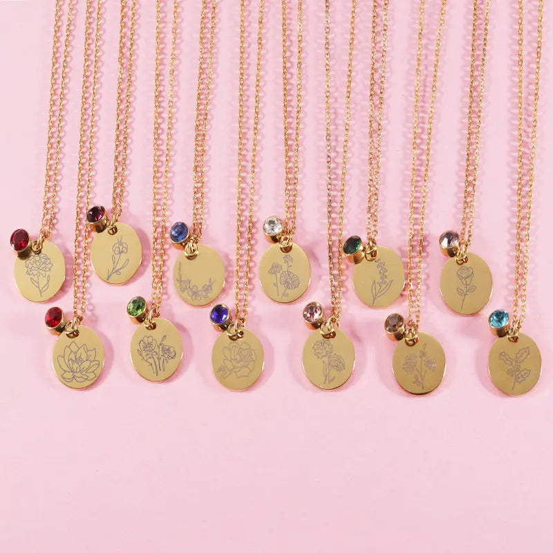 November Birth Flower Necklace,Birth Flower Disc Necklaces for Women with Birthstone Stainless Steel/Gold Plated/Sterling Silver Jan. to Dec. Guardian Month Floral Pendant Dainty Jewelry