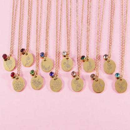 November Birth Flower Necklace,Birth Flower Disc Necklaces for Women with Birthstone Stainless Steel/Gold Plated/Sterling Silver Jan. to Dec. Guardian Month Floral Pendant Dainty Jewelry