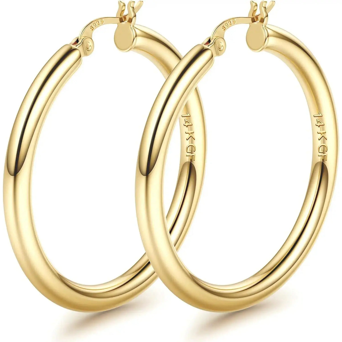 14K Chunky Gold Hoop Earrings for Women 925 Sterling Silver Post Hollow Tube Hoops Earrings 4Mm Thick Hoop Earrings Hypoallergenic Lightweight Gold Big Large Hoop Earrings 25/30/40/50/60/70MM, Gold Jewelry, Accessories