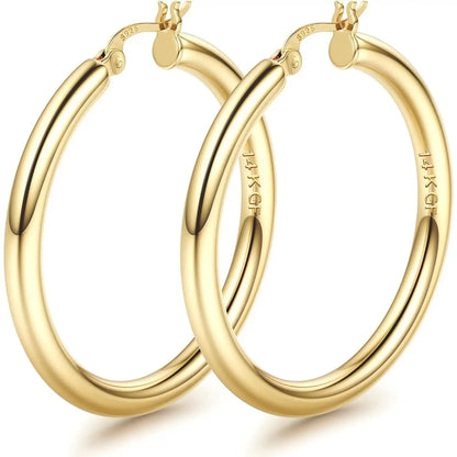 14K Chunky Gold Hoop Earrings for Women 925 Sterling Silver Post Hollow Tube Hoops Earrings 4Mm Thick Hoop Earrings Hypoallergenic Lightweight Gold Big Large Hoop Earrings 25/30/40/50/60/70MM, Gold Jewelry, Accessories