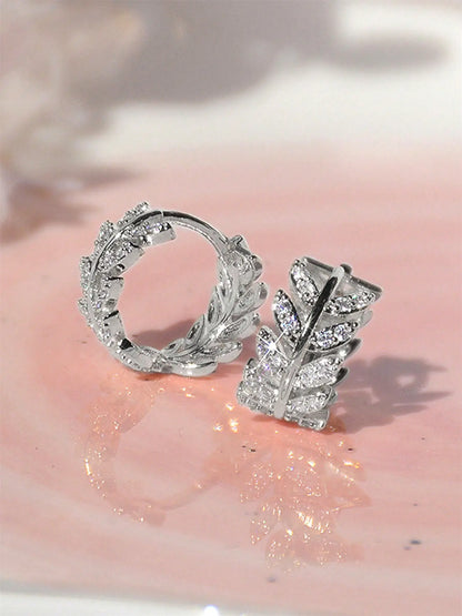 Women'S Leaf-Shaped Zircon Earrings, Shining Earrings, Fashionable Earrings, Casual Copper Inlaid Zircon Composition Dainty Gift for Women, All-Season Party Accessories, Anniversary Wedding Gifts