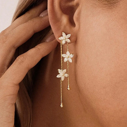 Women'S Handcrafted Flower Drop Dangle Earrings - Minimalist Gold Crystal Jewelry, Bridal Drop Earrings for Bridesmaid Wedding Party Gift Keepsake