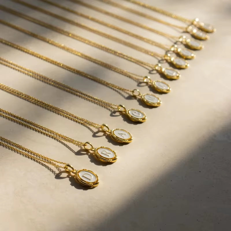 Women'S Initial Necklaces with Dainty Gold Charm Trendy Oval Letter White Enamel Stainless Steel Jewelry