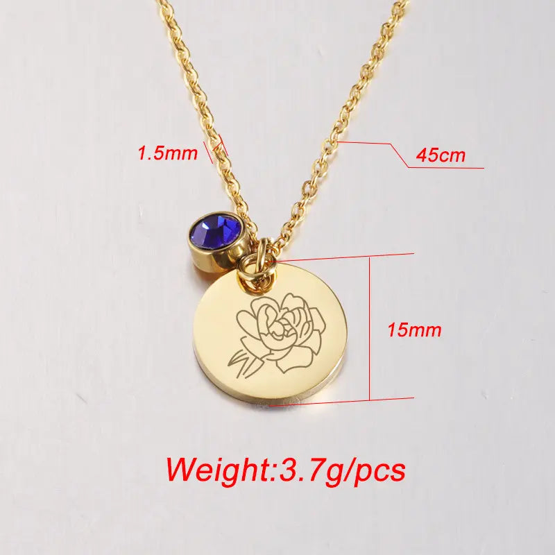 November Birth Flower Necklace,Birth Flower Disc Necklaces for Women with Birthstone Stainless Steel/Gold Plated/Sterling Silver Jan. to Dec. Guardian Month Floral Pendant Dainty Jewelry