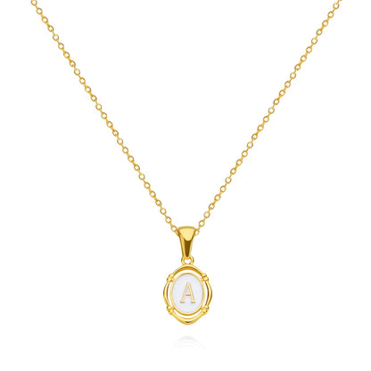 Women'S Initial Necklaces with Dainty Gold Charm Trendy Oval Letter White Enamel Stainless Steel Jewelry