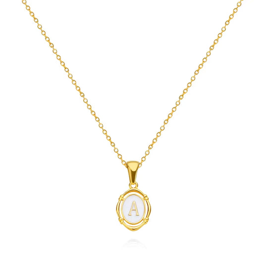 Women'S Initial Necklaces with Dainty Gold Charm Trendy Oval Letter White Enamel Stainless Steel Jewelry