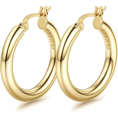 14K Chunky Gold Hoop Earrings for Women 925 Sterling Silver Post Hollow Tube Hoops Earrings 4Mm Thick Hoop Earrings Hypoallergenic Lightweight Gold Big Large Hoop Earrings 25/30/40/50/60/70MM, Gold Jewelry, Accessories