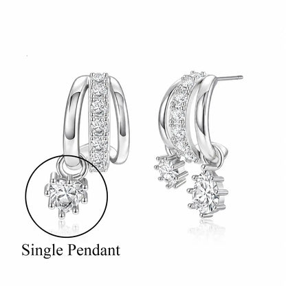 Dearmay Women'S 14 Karat Gold-Plated Asymmetrical Earrings, Single-Pendant & Double-Pendant with Zircon, Jewelry Gift for Girls
