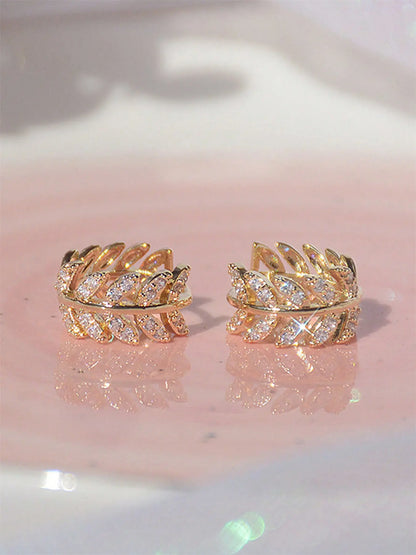 Women'S Leaf-Shaped Zircon Earrings, Shining Earrings, Fashionable Earrings, Casual Copper Inlaid Zircon Composition Dainty Gift for Women, All-Season Party Accessories, Anniversary Wedding Gifts