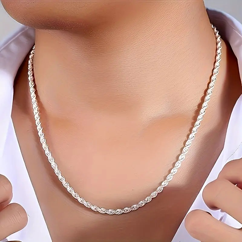 Women'S 925 Sterling Silver 2-Piece Twisted Rope Chain Necklace and Bracelet Set - Basic Unisex Rope Chain Jewelry Sets, Classic Elegant Non-Mosaic Plated Accessory, Elegant Enough for Daily Outings or Gifting,Sohochic