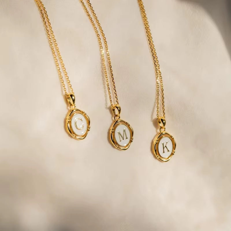 Women'S Initial Necklaces with Dainty Gold Charm Trendy Oval Letter White Enamel Stainless Steel Jewelry