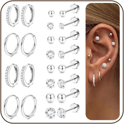 12 Pairs Gold-Toned Stackable Stainless Steel Jewelry Earrings - Hypoallergenic Surgical Steel 14K Gold Studs, Flat Back Helix Stud Earrings for Men, Sensitive Ears